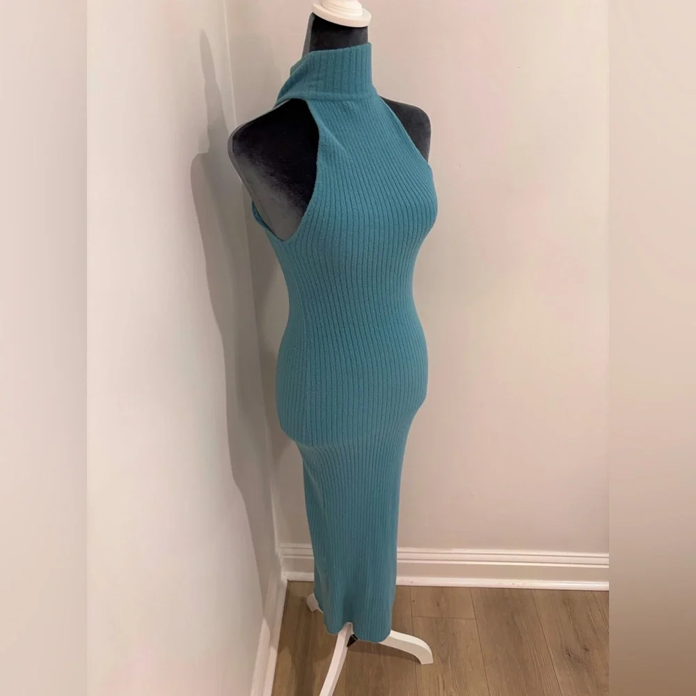Abercrombie & Fitch High Neck Blue/Teal Sleeveless Ribbed Maxi Size Xs